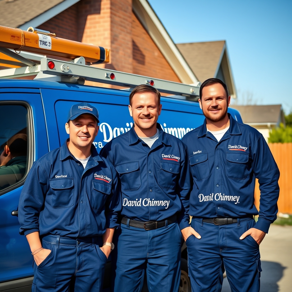 David Chimney — professional chimney Sweep in Parkland, our branded team and work van — chimney Sweep near me